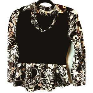 Carolyn Taylor Brown Sweater Vest Top Size Small Combo Attached Floral